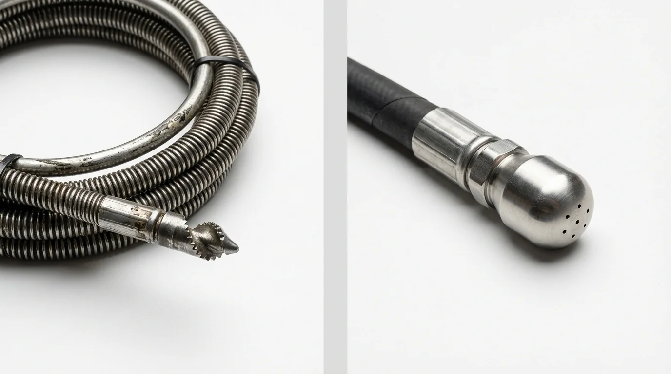Drain snake cable and hydro jetting nozzle used for drain cleaning in Orangevale, CA