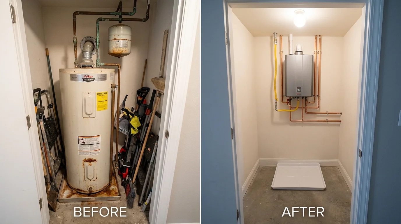 Tank water heater versus wall-mounted tankless unit comparison for Orangevale, CA homeowners