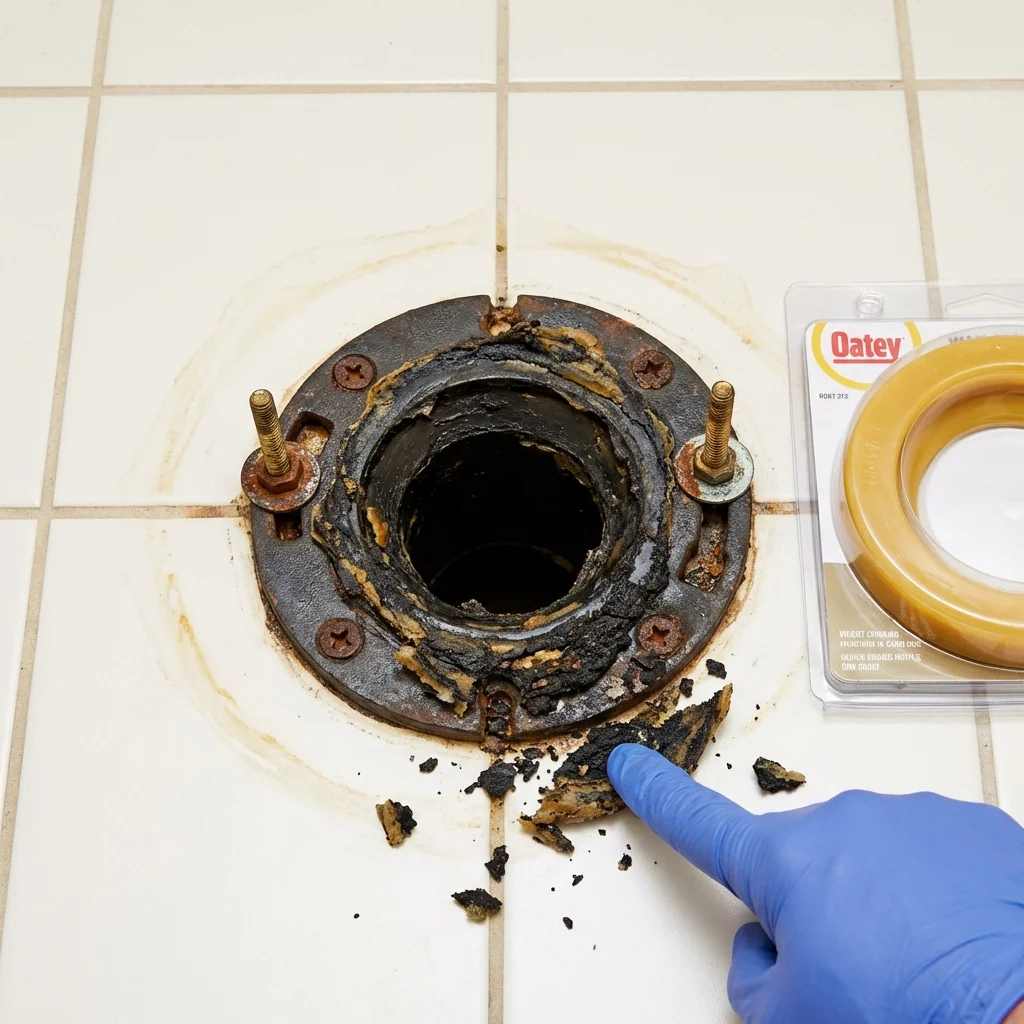 Failed wax ring showing water seepage at the base of a toilet in a Orangevale, CA home